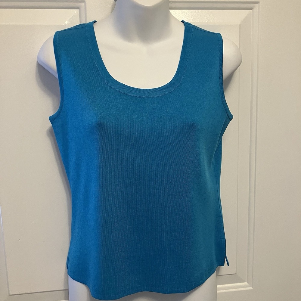Ming Wang Knit Top Size Petite XXS Turquoise Blue Sleeveless Tank Shell Women's